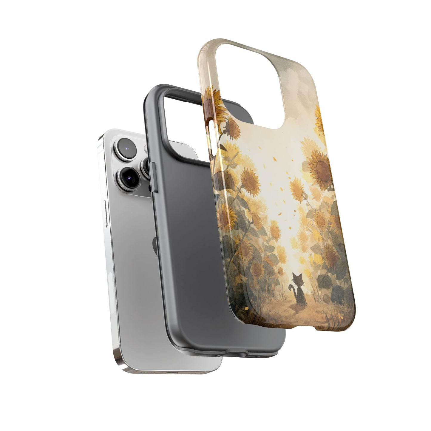 Sunflower Cat Phone Case, Tough Cases for Pet Lovers, Cute Phone Accessories, Floral Design Gift, Kids & Teens Tech