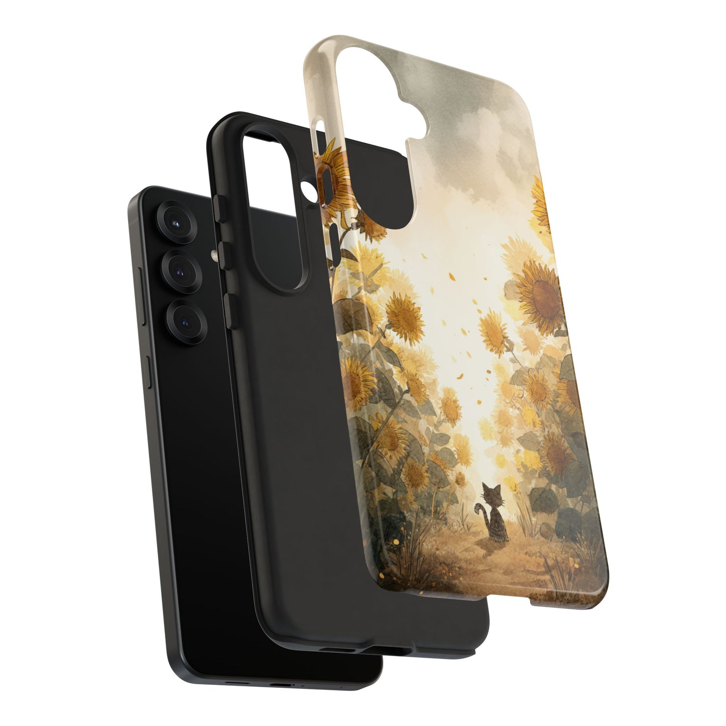Sunflower Cat Phone Case, Tough Cases for Pet Lovers, Cute Phone Accessories, Floral Design Gift, Kids & Teens Tech