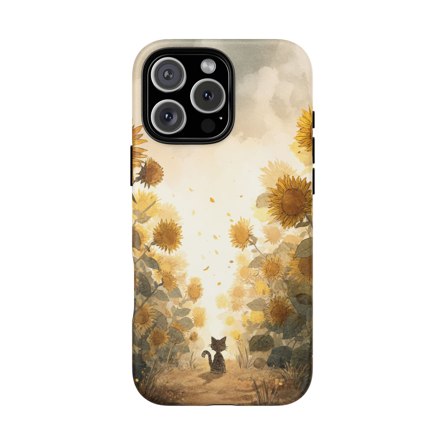 Sunflower Cat Phone Case, Tough Cases for Pet Lovers, Cute Phone Accessories, Floral Design Gift, Kids & Teens Tech