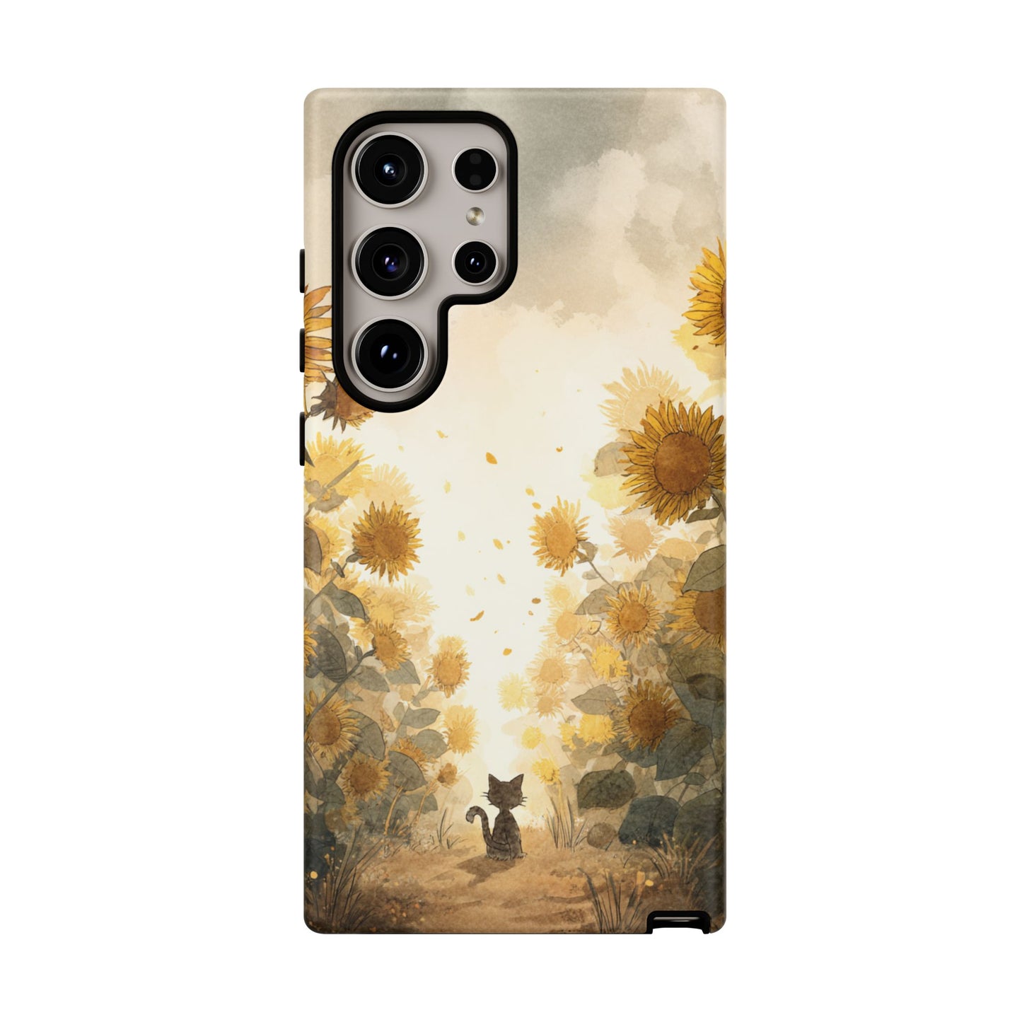 Sunflower Cat Phone Case, Tough Cases for Pet Lovers, Cute Phone Accessories, Floral Design Gift, Kids & Teens Tech