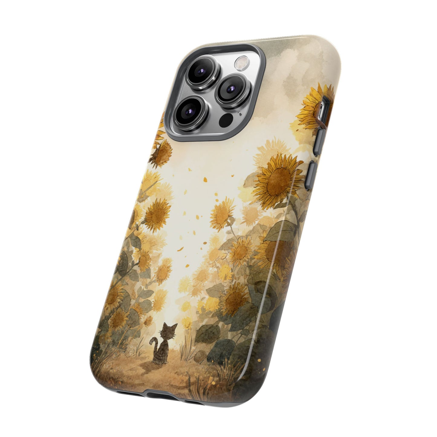 Sunflower Cat Phone Case, Tough Cases for Pet Lovers, Cute Phone Accessories, Floral Design Gift, Kids & Teens Tech