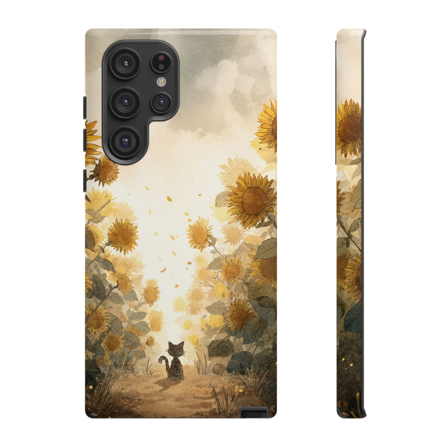 Sunflower Cat Phone Case, Tough Cases for Pet Lovers, Cute Phone Accessories, Floral Design Gift, Kids & Teens Tech
