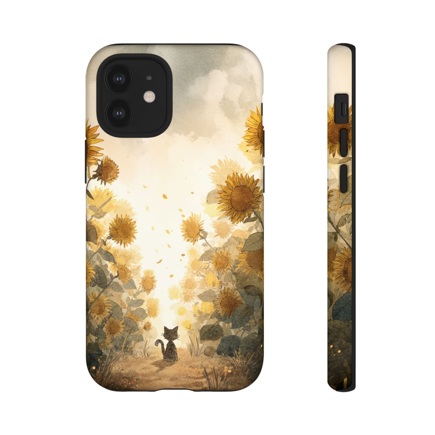 Sunflower Cat Phone Case, Tough Cases for Pet Lovers, Cute Phone Accessories, Floral Design Gift, Kids & Teens Tech