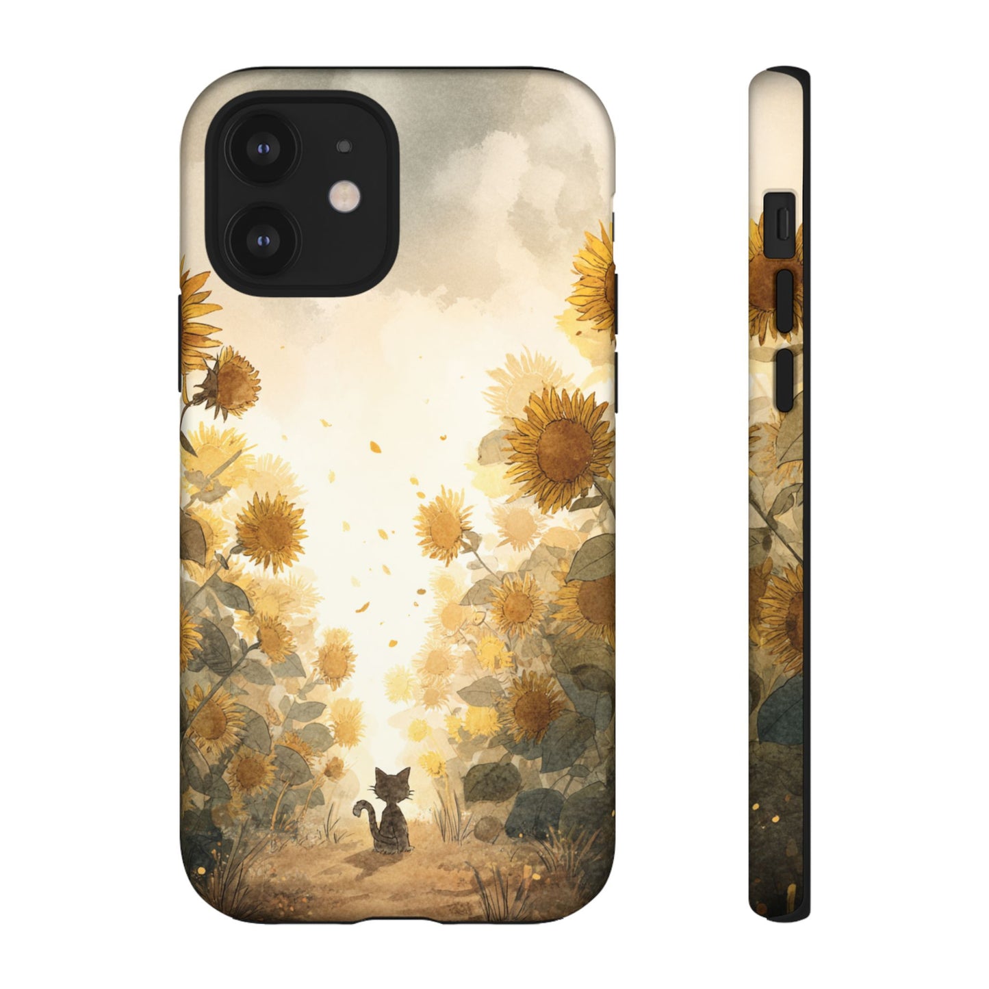 Sunflower Cat Phone Case, Tough Cases for Pet Lovers, Cute Phone Accessories, Floral Design Gift, Kids & Teens Tech