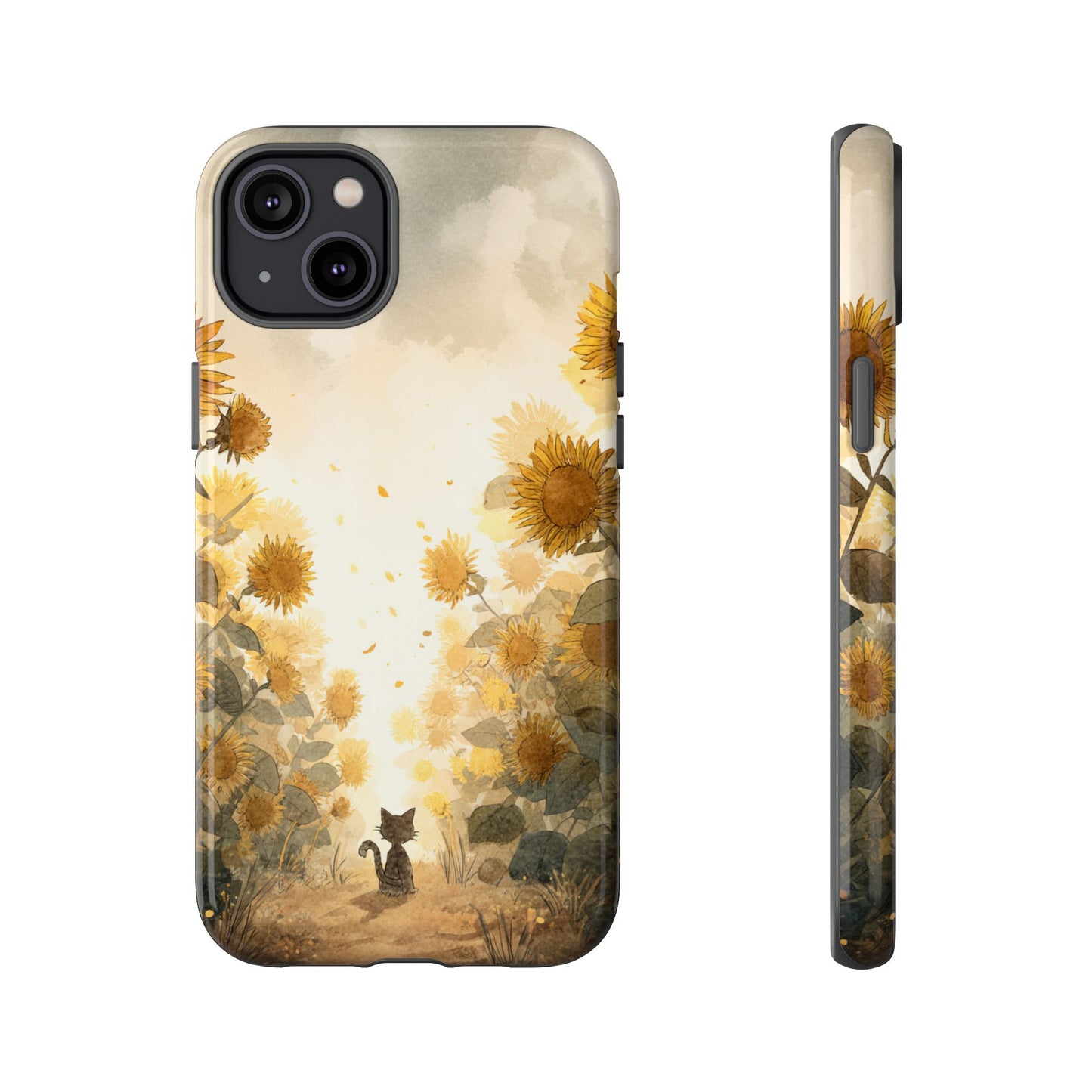 Sunflower Cat Phone Case, Tough Cases for Pet Lovers, Cute Phone Accessories, Floral Design Gift, Kids & Teens Tech