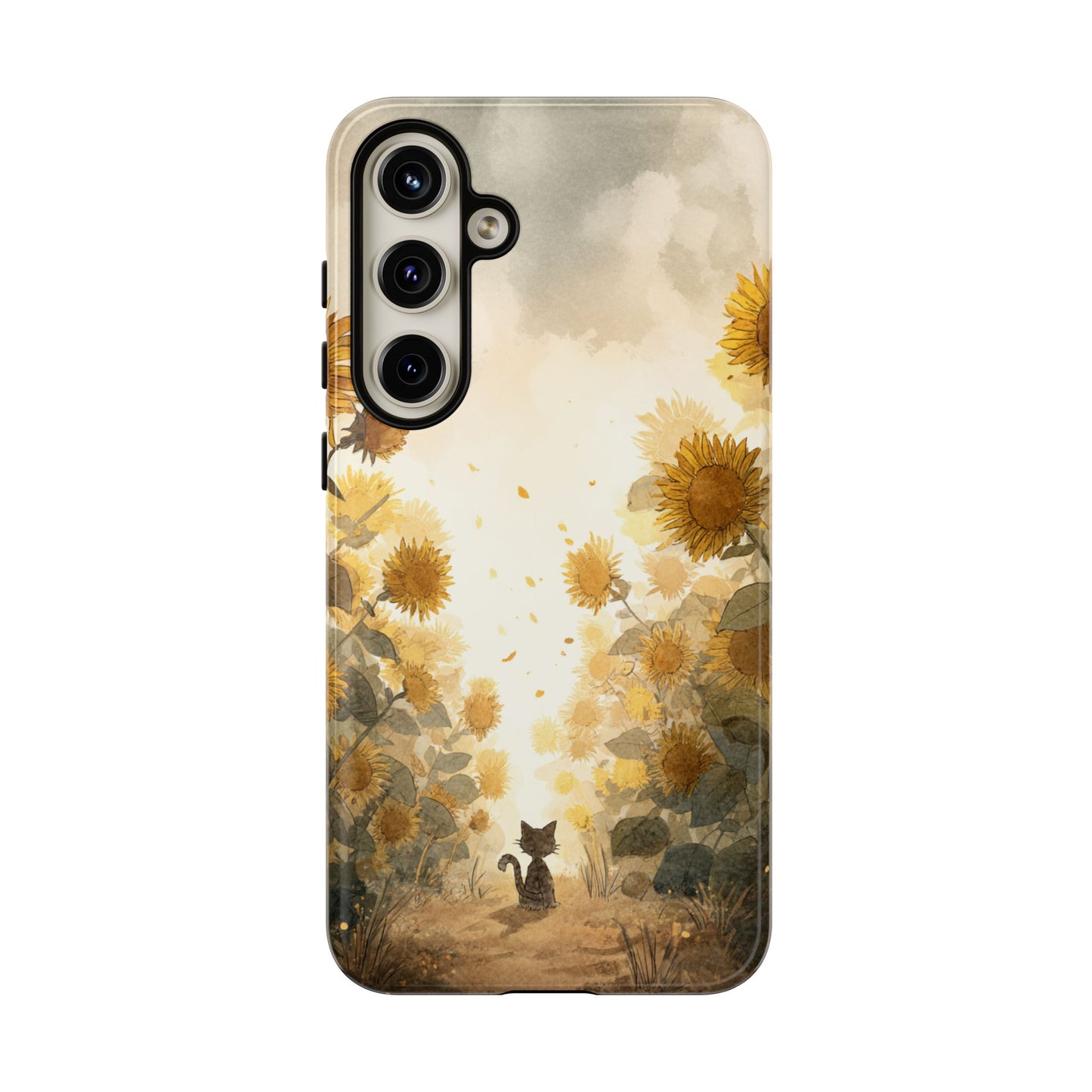Sunflower Cat Phone Case, Tough Cases for Pet Lovers, Cute Phone Accessories, Floral Design Gift, Kids & Teens Tech