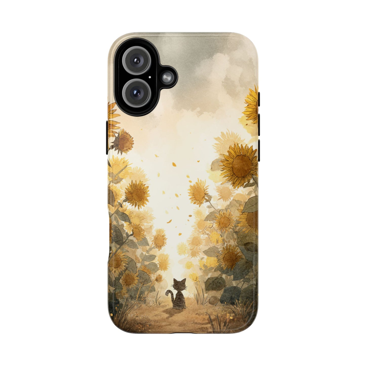 Sunflower Cat Phone Case, Tough Cases for Pet Lovers, Cute Phone Accessories, Floral Design Gift, Kids & Teens Tech