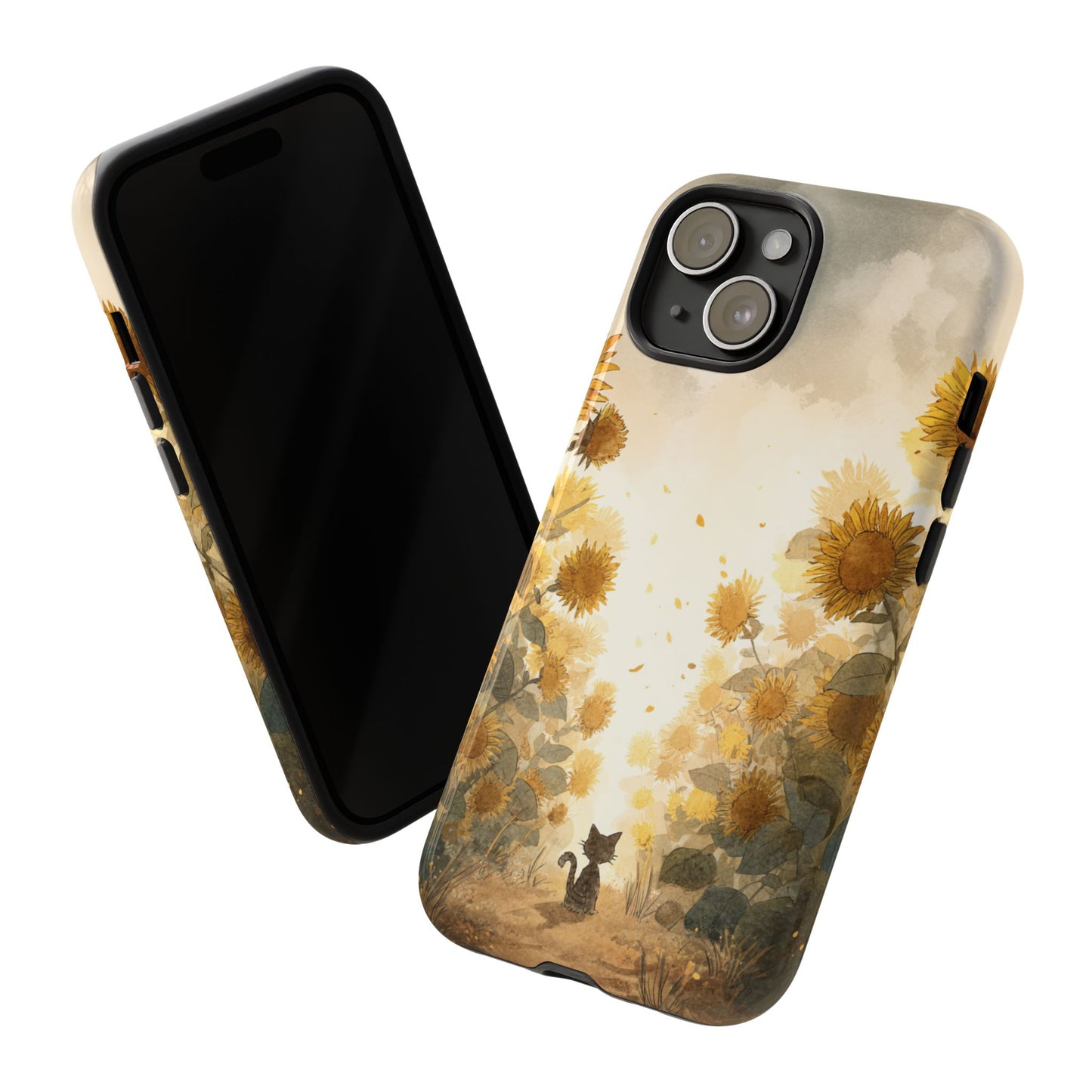 Sunflower Cat Phone Case, Tough Cases for Pet Lovers, Cute Phone Accessories, Floral Design Gift, Kids & Teens Tech