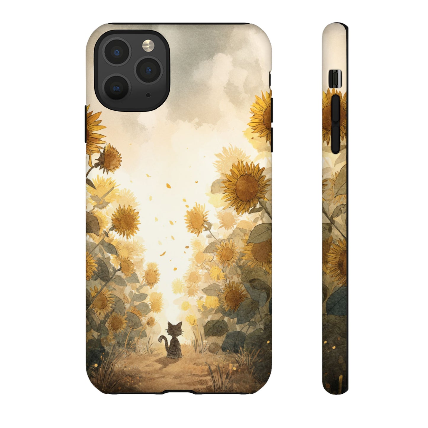 Sunflower Cat Phone Case, Tough Cases for Pet Lovers, Cute Phone Accessories, Floral Design Gift, Kids & Teens Tech