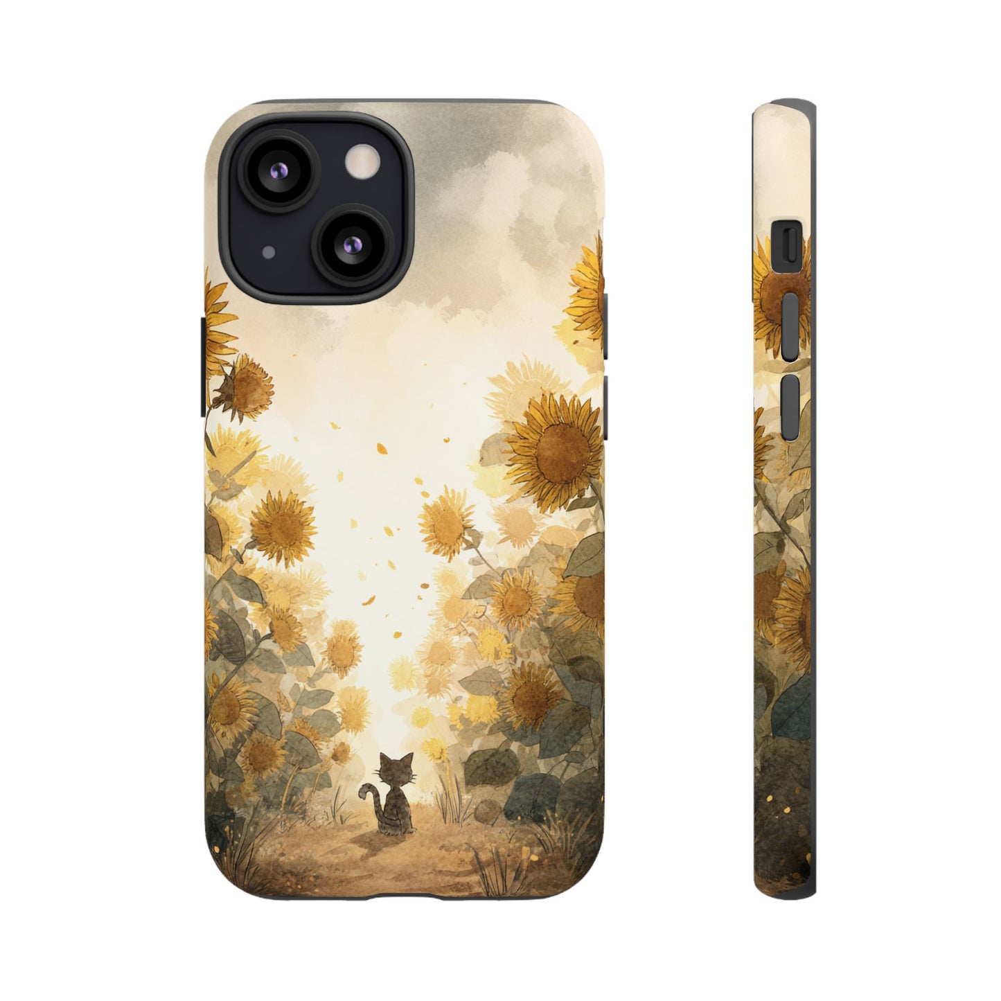 Sunflower Cat Phone Case, Tough Cases for Pet Lovers, Cute Phone Accessories, Floral Design Gift, Kids & Teens Tech