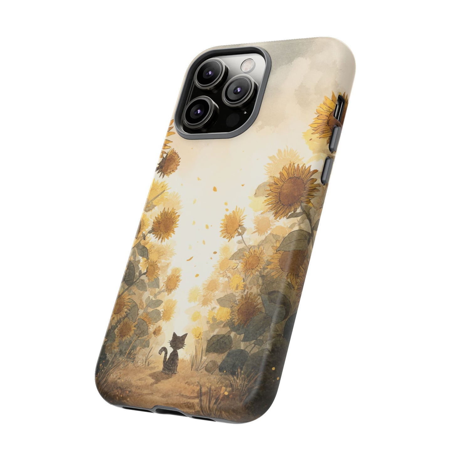 Sunflower Cat Phone Case, Tough Cases for Pet Lovers, Cute Phone Accessories, Floral Design Gift, Kids & Teens Tech