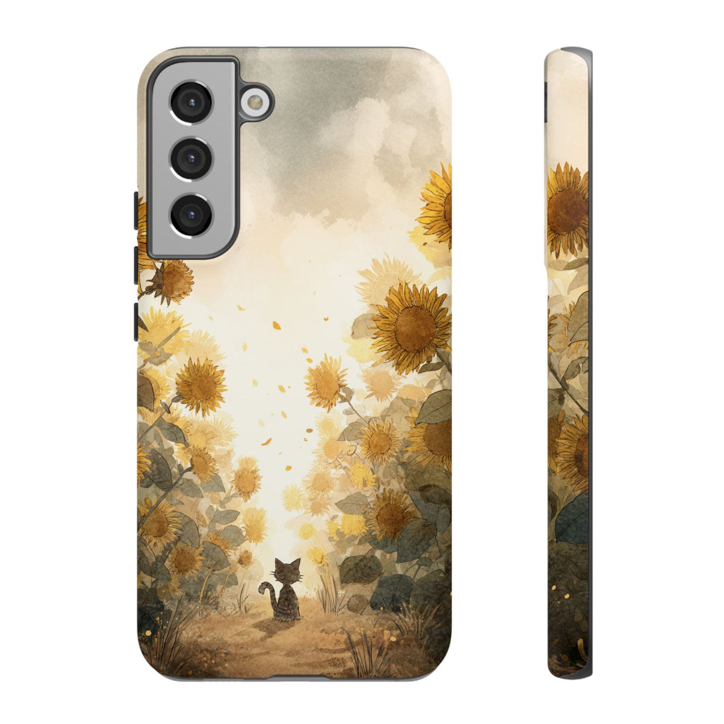 Sunflower Cat Phone Case, Tough Cases for Pet Lovers, Cute Phone Accessories, Floral Design Gift, Kids & Teens Tech