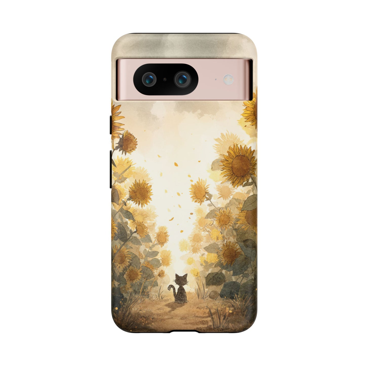 Sunflower Cat Phone Case, Tough Cases for Pet Lovers, Cute Phone Accessories, Floral Design Gift, Kids & Teens Tech