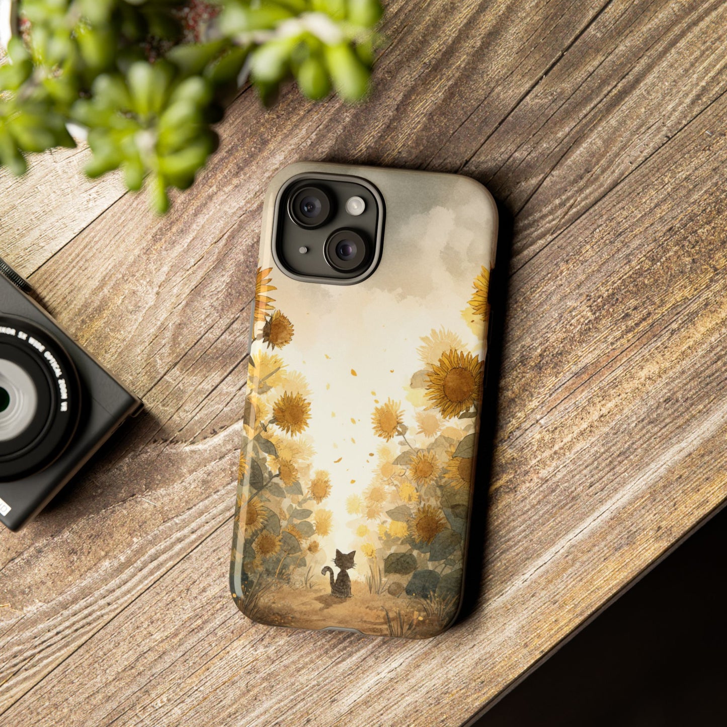 Sunflower Cat Phone Case, Tough Cases for Pet Lovers, Cute Phone Accessories, Floral Design Gift, Kids & Teens Tech