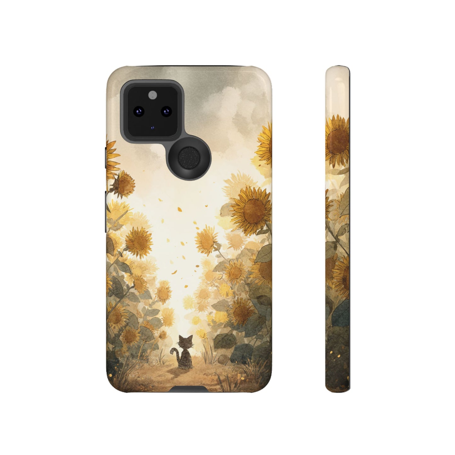 Sunflower Cat Phone Case, Tough Cases for Pet Lovers, Cute Phone Accessories, Floral Design Gift, Kids & Teens Tech