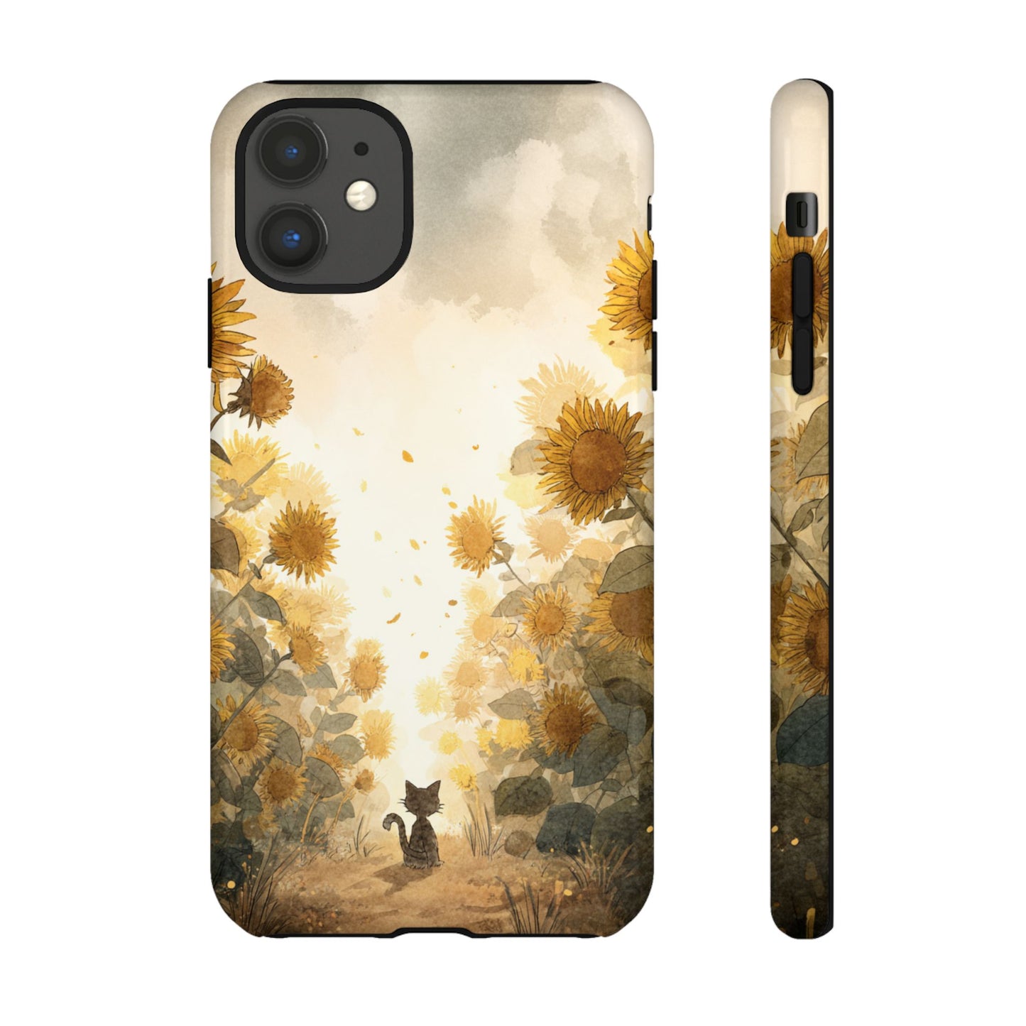Sunflower Cat Phone Case, Tough Cases for Pet Lovers, Cute Phone Accessories, Floral Design Gift, Kids & Teens Tech