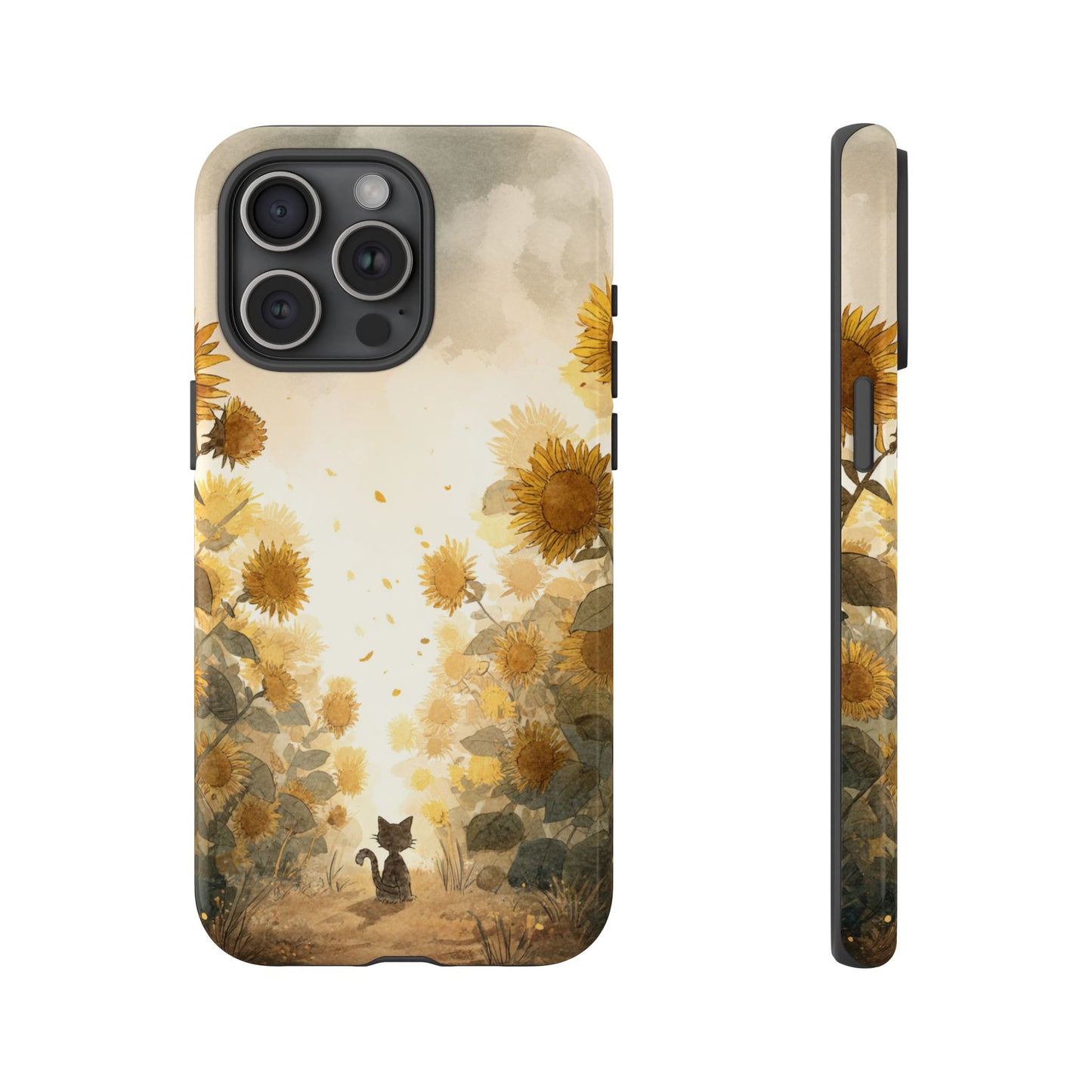 Sunflower Cat Phone Case, Tough Cases for Pet Lovers, Cute Phone Accessories, Floral Design Gift, Kids & Teens Tech
