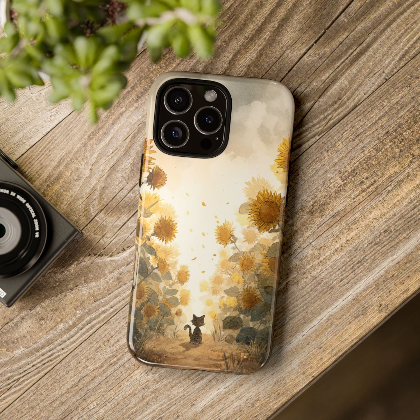 Sunflower Cat Phone Case, Tough Cases for Pet Lovers, Cute Phone Accessories, Floral Design Gift, Kids & Teens Tech