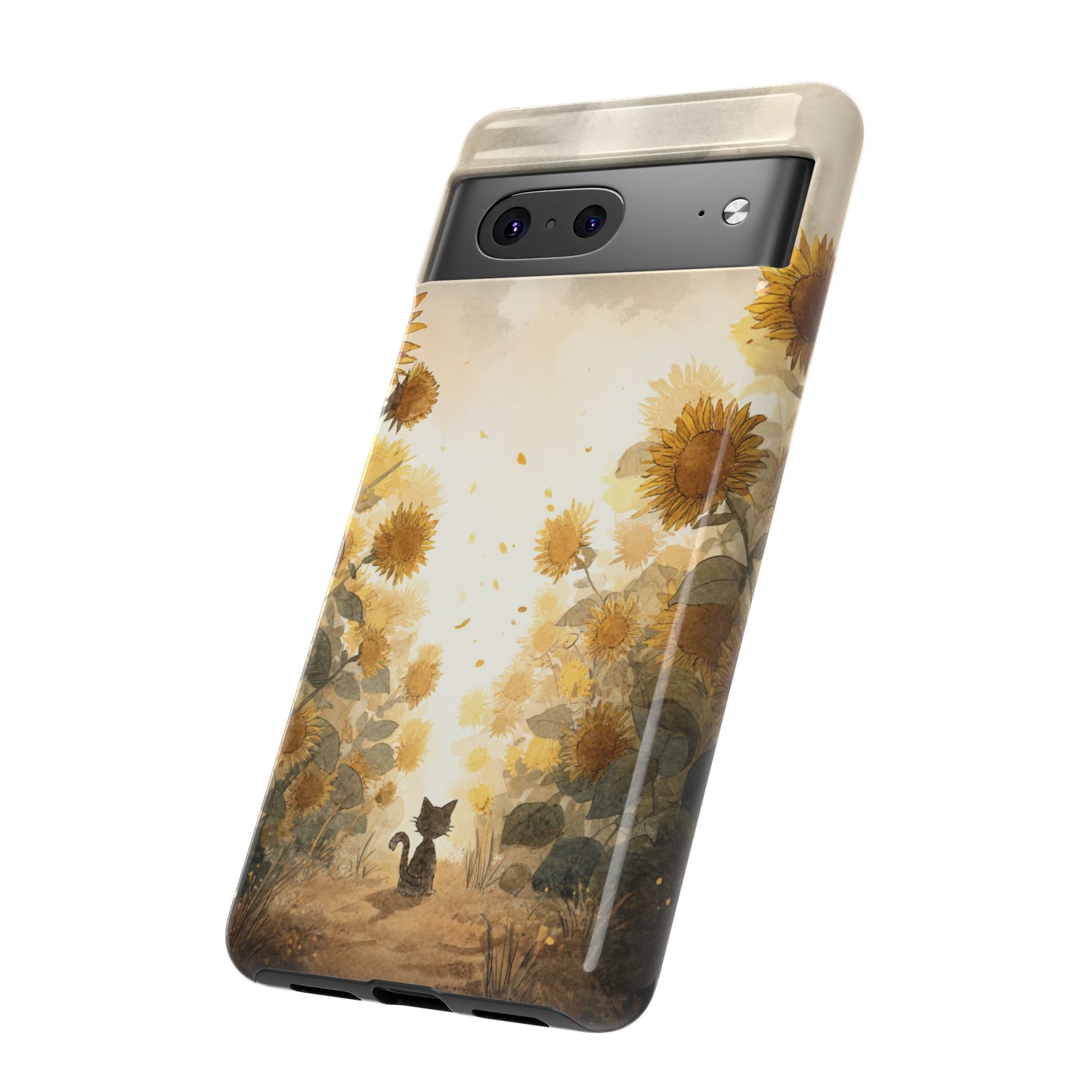 Sunflower Cat Phone Case, Tough Cases for Pet Lovers, Cute Phone Accessories, Floral Design Gift, Kids & Teens Tech