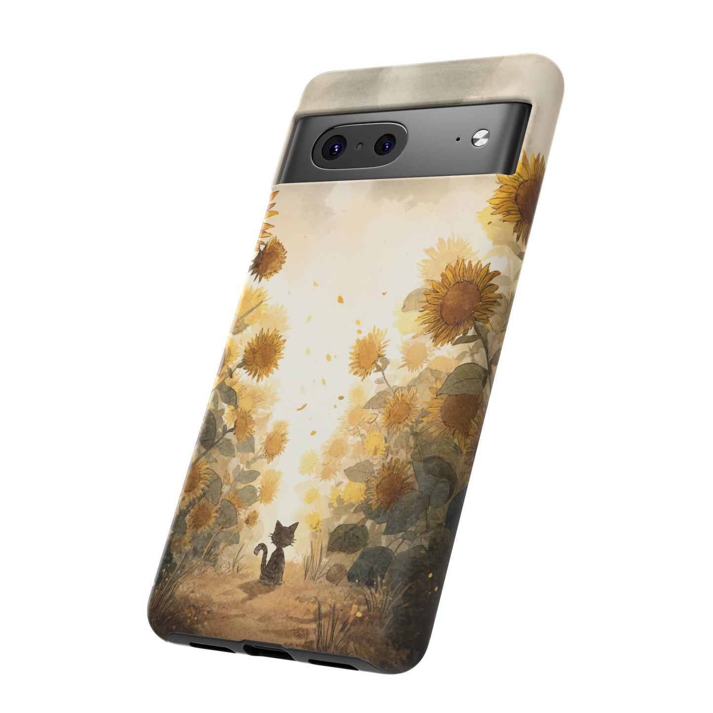 Sunflower Cat Phone Case, Tough Cases for Pet Lovers, Cute Phone Accessories, Floral Design Gift, Kids & Teens Tech