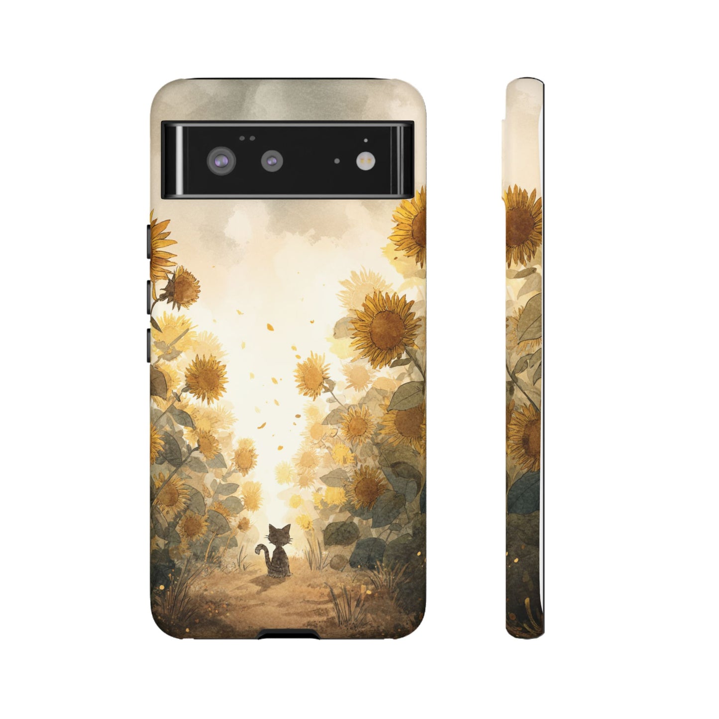 Sunflower Cat Phone Case, Tough Cases for Pet Lovers, Cute Phone Accessories, Floral Design Gift, Kids & Teens Tech