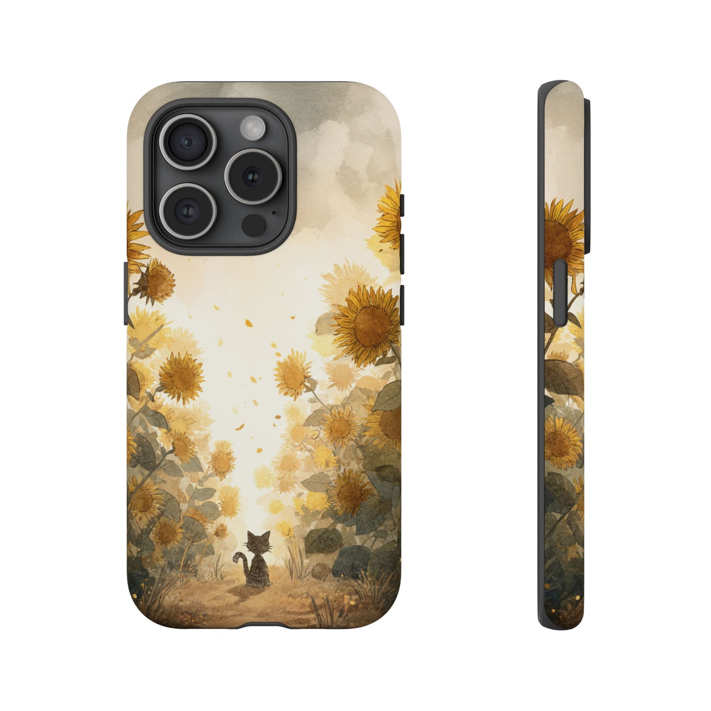 Sunflower Cat Phone Case, Tough Cases for Pet Lovers, Cute Phone Accessories, Floral Design Gift, Kids & Teens Tech