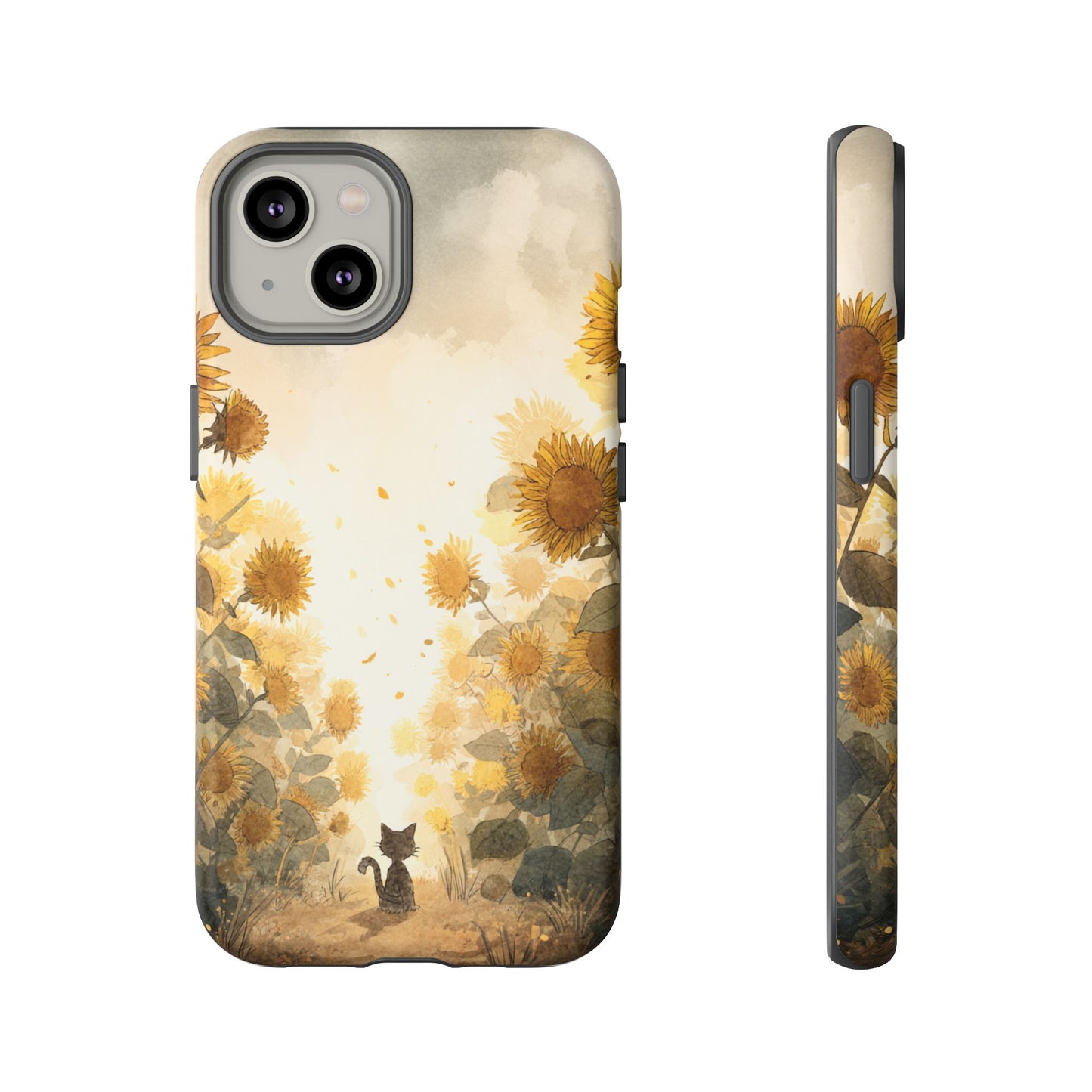 Sunflower Cat Phone Case, Tough Cases for Pet Lovers, Cute Phone Accessories, Floral Design Gift, Kids & Teens Tech