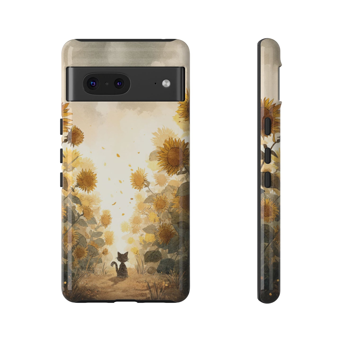 Sunflower Cat Phone Case, Tough Cases for Pet Lovers, Cute Phone Accessories, Floral Design Gift, Kids & Teens Tech
