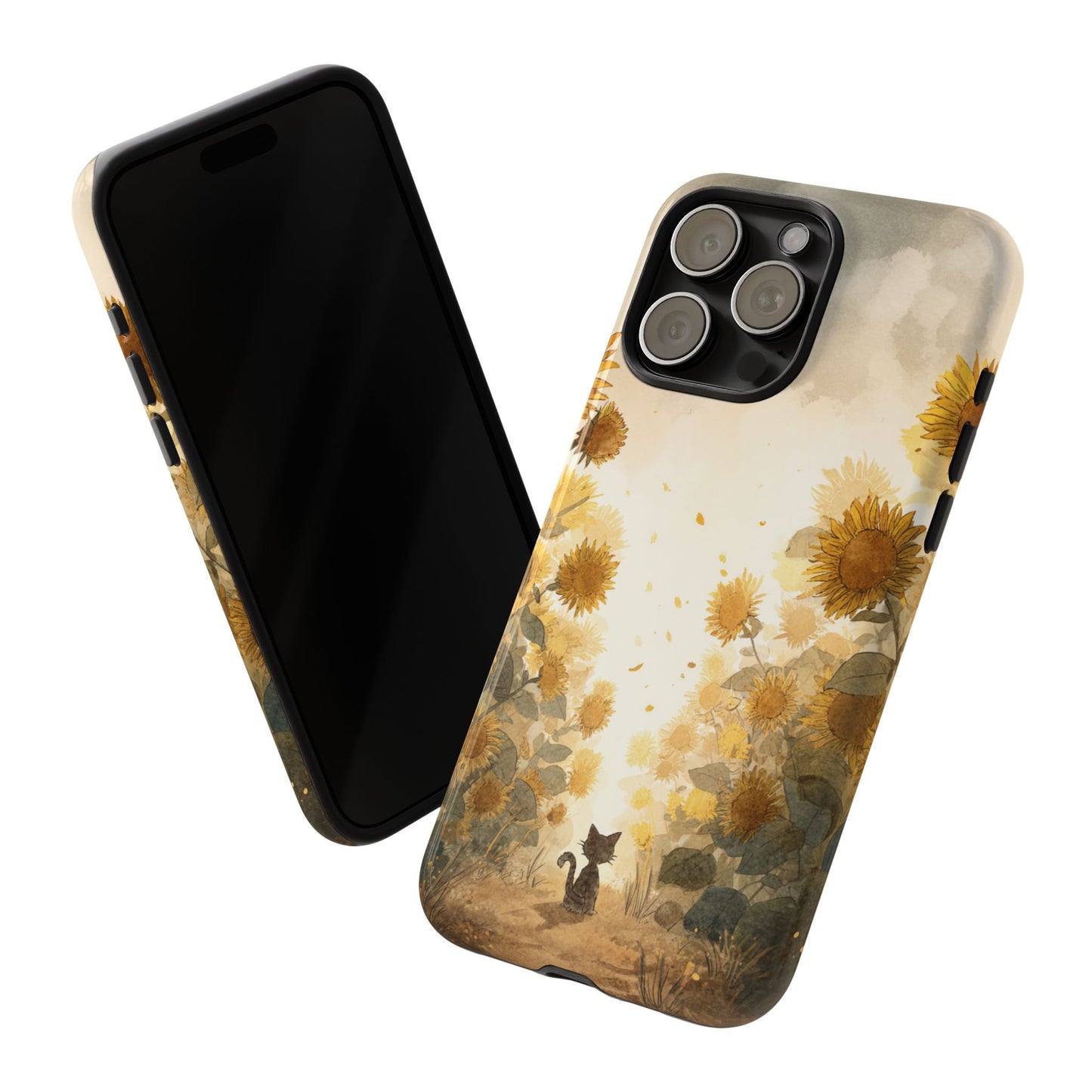 Sunflower Cat Phone Case, Tough Cases for Pet Lovers, Cute Phone Accessories, Floral Design Gift, Kids & Teens Tech