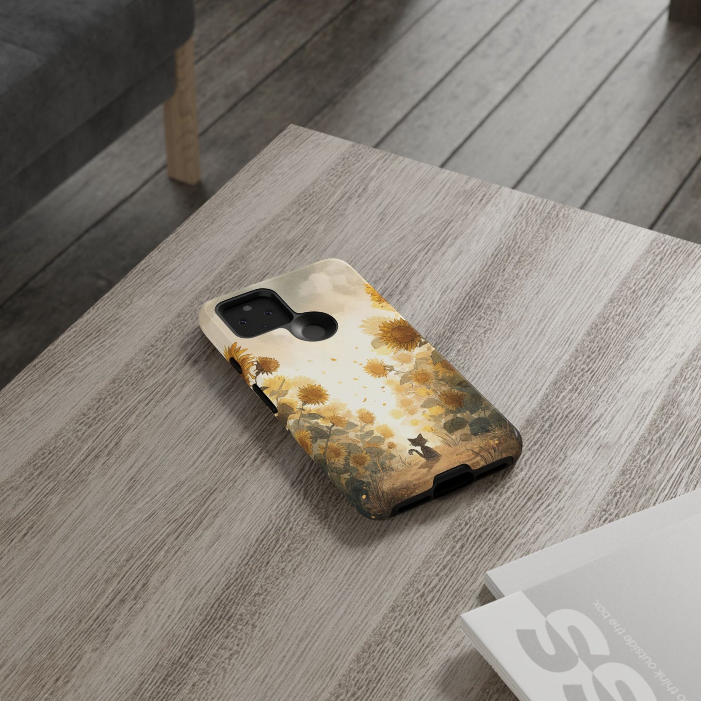 Sunflower Cat Phone Case, Tough Cases for Pet Lovers, Cute Phone Accessories, Floral Design Gift, Kids & Teens Tech