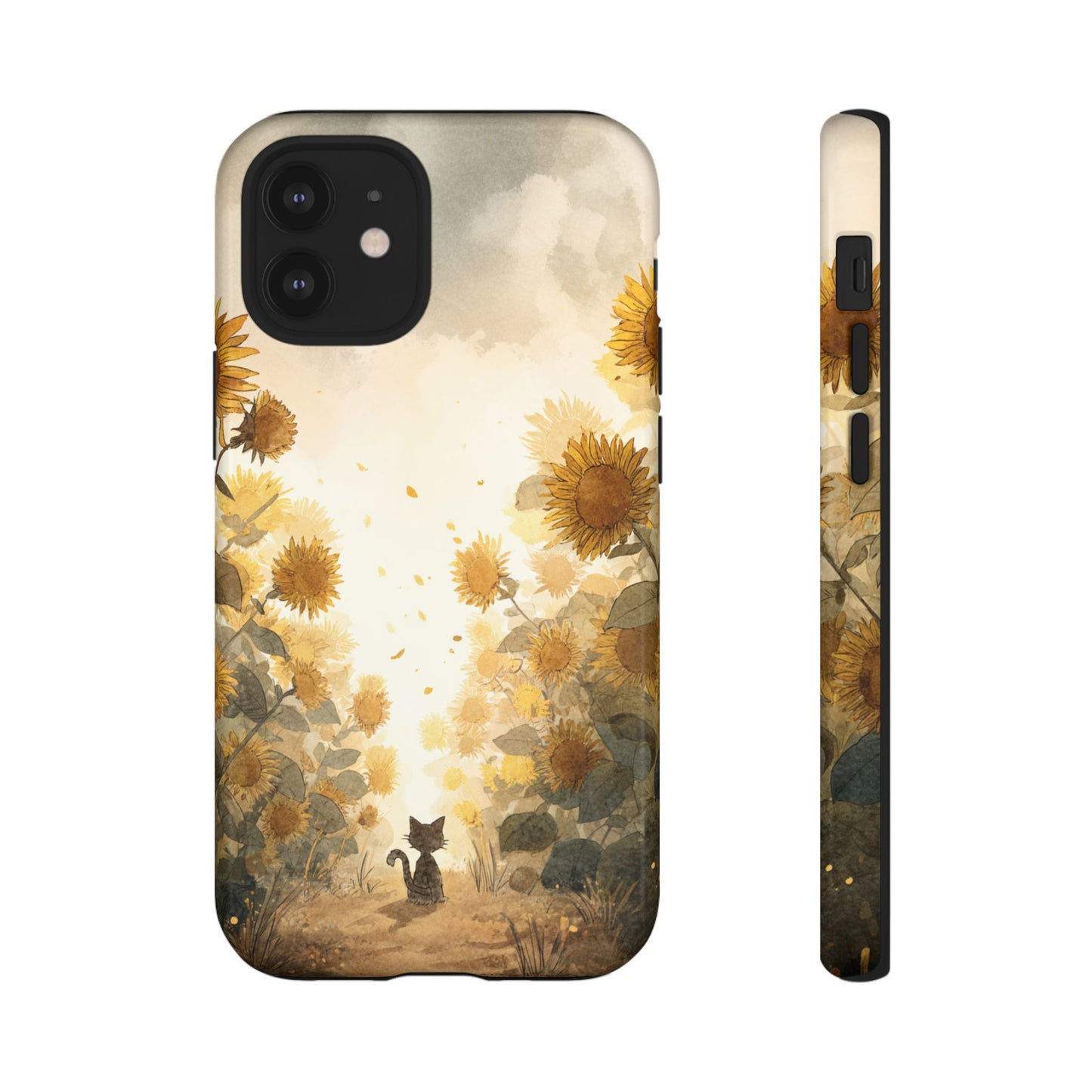 Sunflower Cat Phone Case, Tough Cases for Pet Lovers, Cute Phone Accessories, Floral Design Gift, Kids & Teens Tech