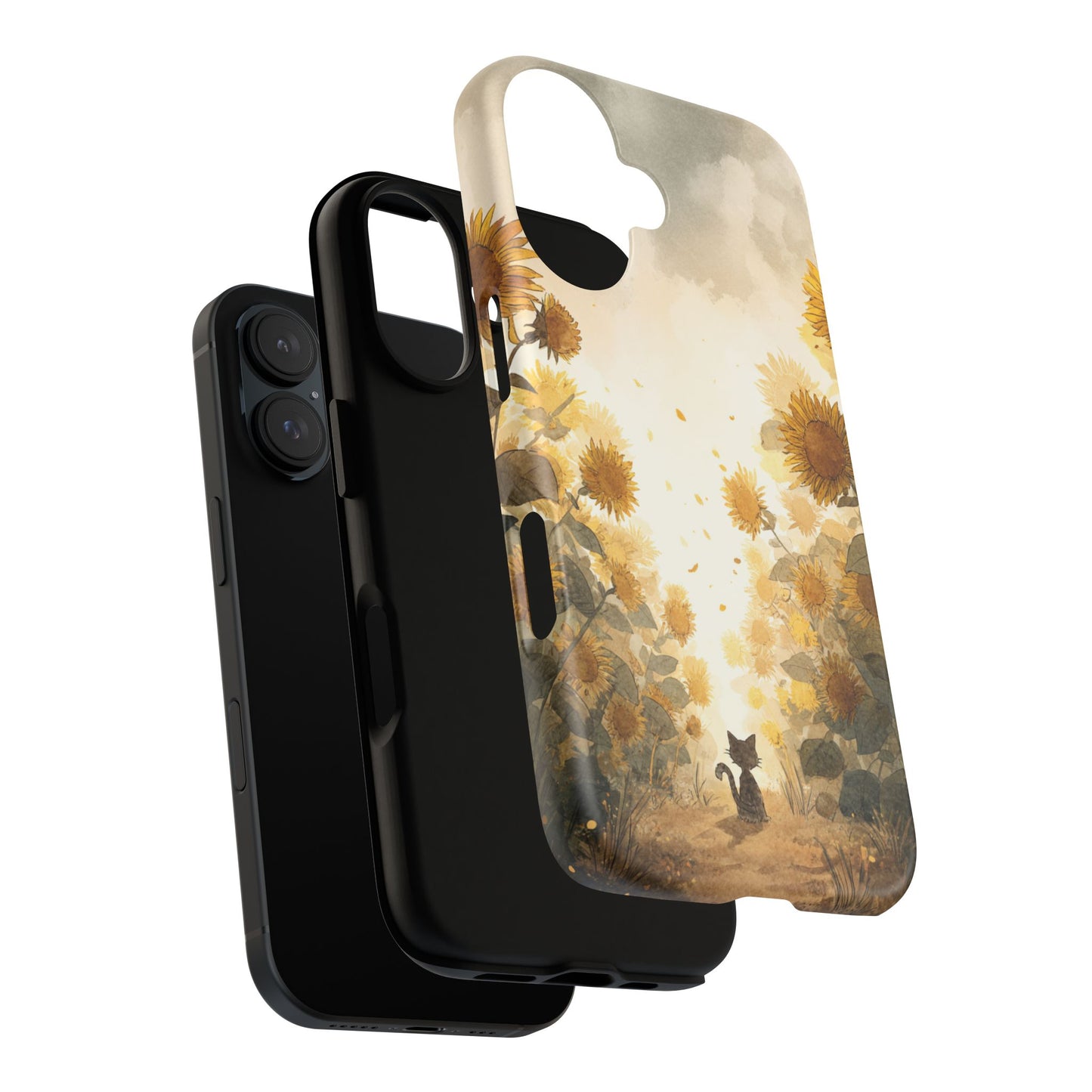 Sunflower Cat Phone Case, Tough Cases for Pet Lovers, Cute Phone Accessories, Floral Design Gift, Kids & Teens Tech