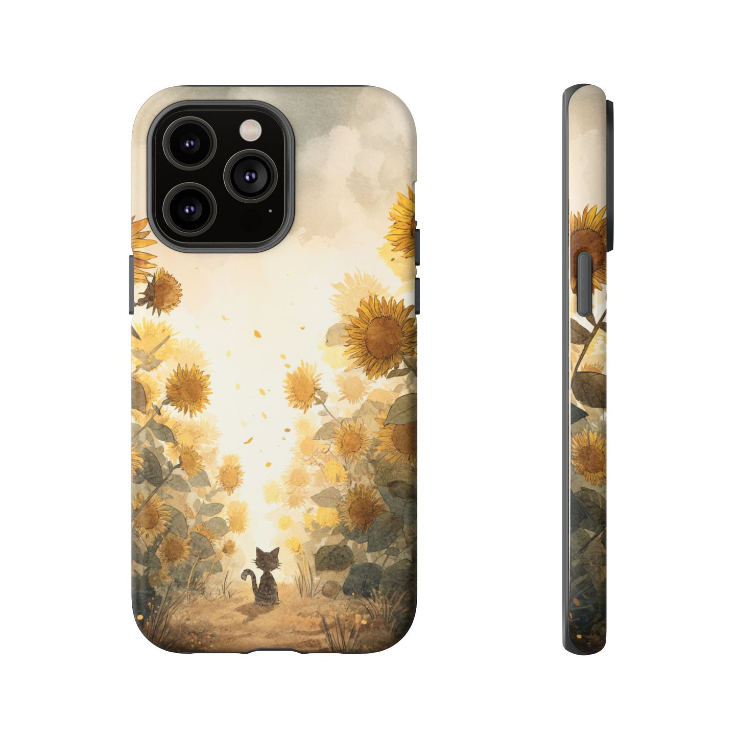 Sunflower Cat Phone Case, Tough Cases for Pet Lovers, Cute Phone Accessories, Floral Design Gift, Kids & Teens Tech