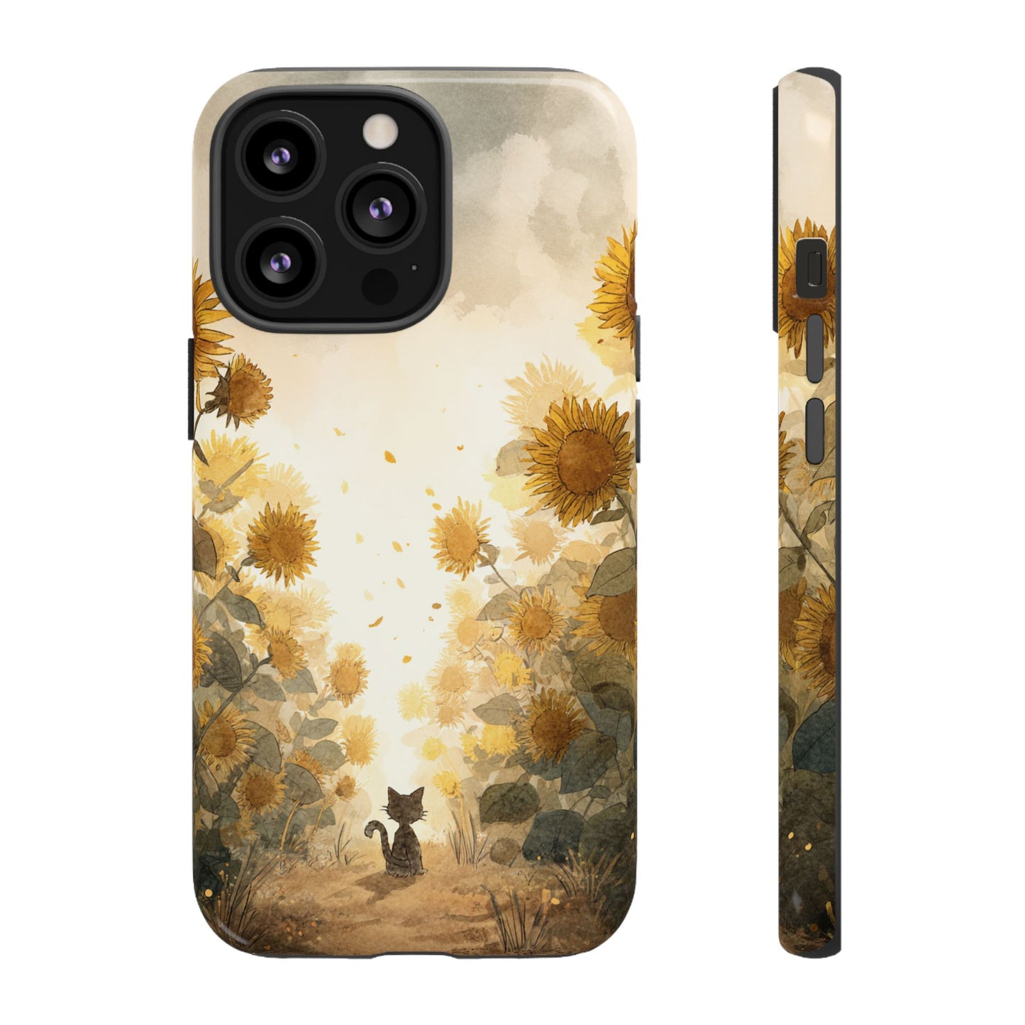 Sunflower Cat Phone Case, Tough Cases for Pet Lovers, Cute Phone Accessories, Floral Design Gift, Kids & Teens Tech