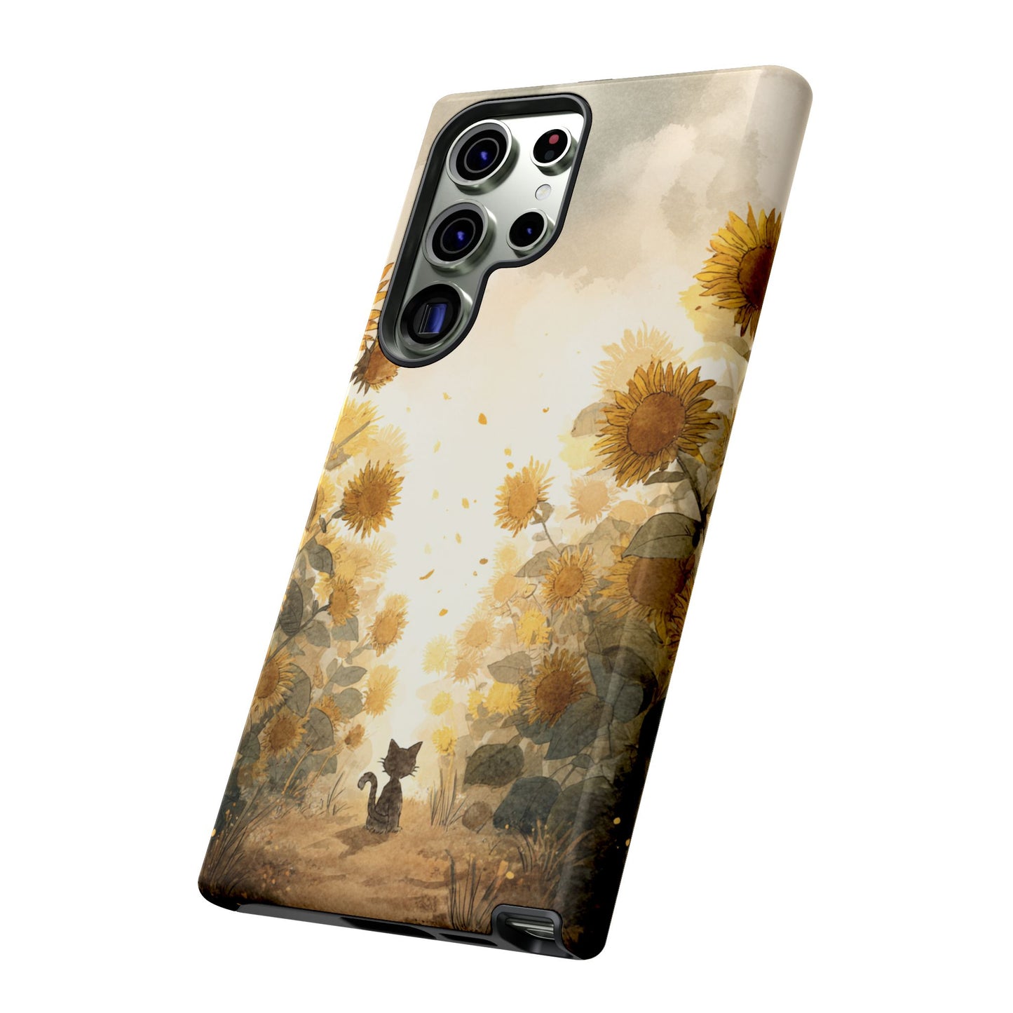 Sunflower Cat Phone Case, Tough Cases for Pet Lovers, Cute Phone Accessories, Floral Design Gift, Kids & Teens Tech