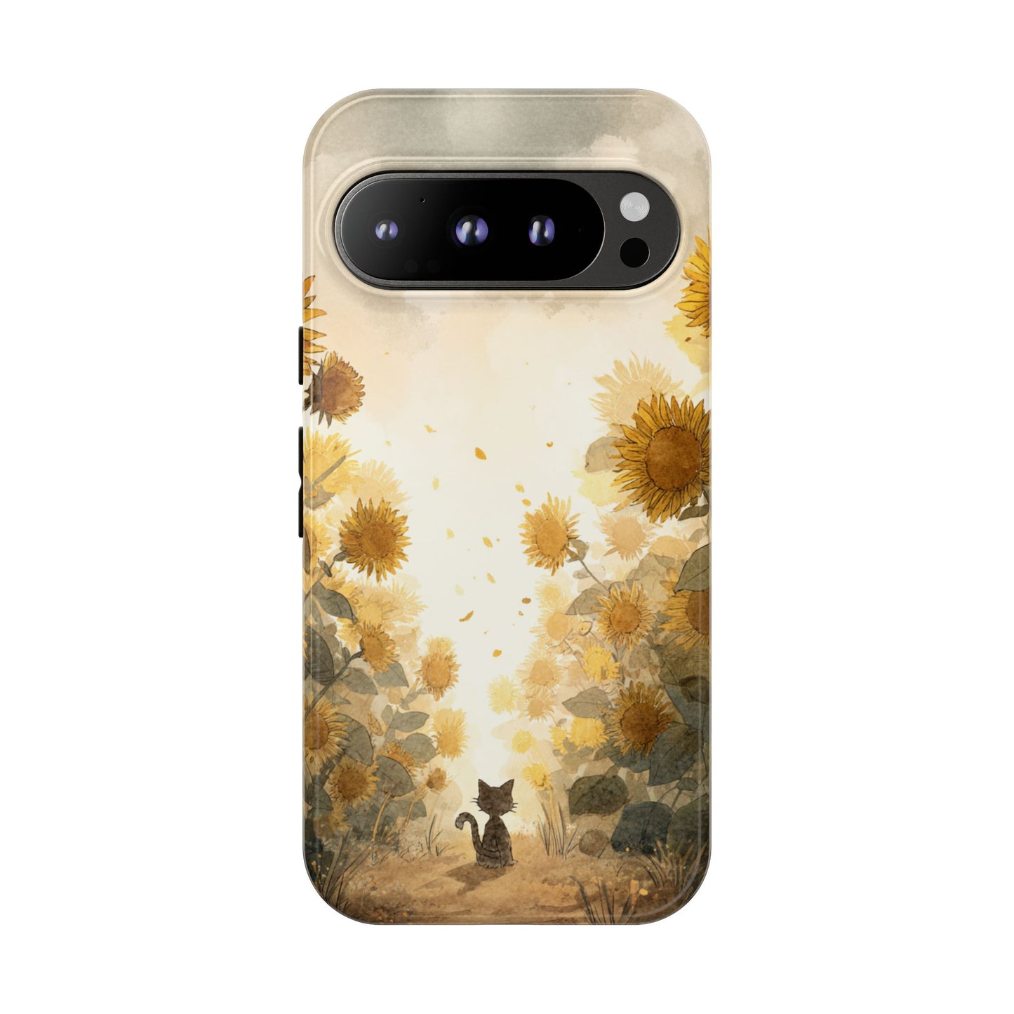 Sunflower Cat Phone Case, Tough Cases for Pet Lovers, Cute Phone Accessories, Floral Design Gift, Kids & Teens Tech