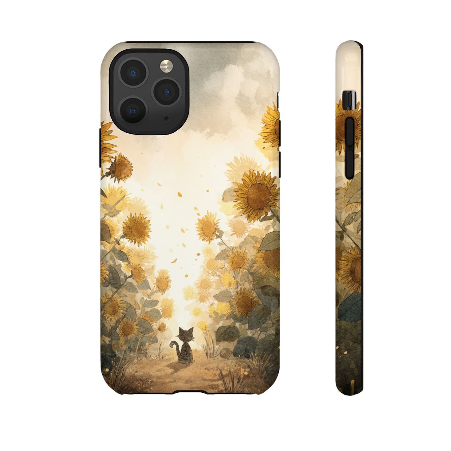 Sunflower Cat Phone Case, Tough Cases for Pet Lovers, Cute Phone Accessories, Floral Design Gift, Kids & Teens Tech