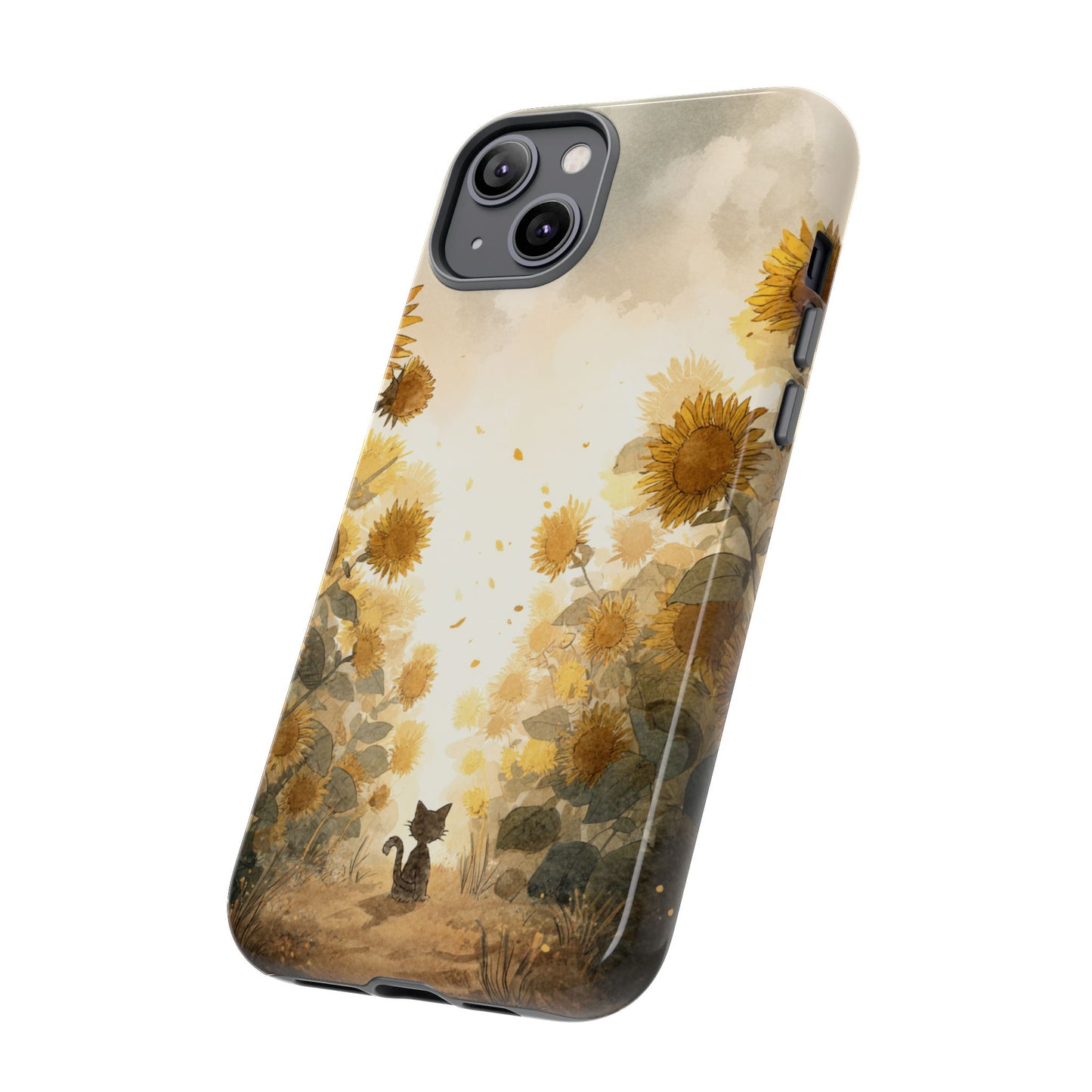 Sunflower Cat Phone Case, Tough Cases for Pet Lovers, Cute Phone Accessories, Floral Design Gift, Kids & Teens Tech