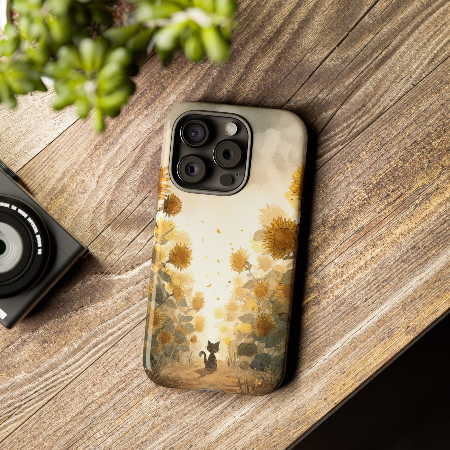 Sunflower Cat Phone Case, Tough Cases for Pet Lovers, Cute Phone Accessories, Floral Design Gift, Kids & Teens Tech