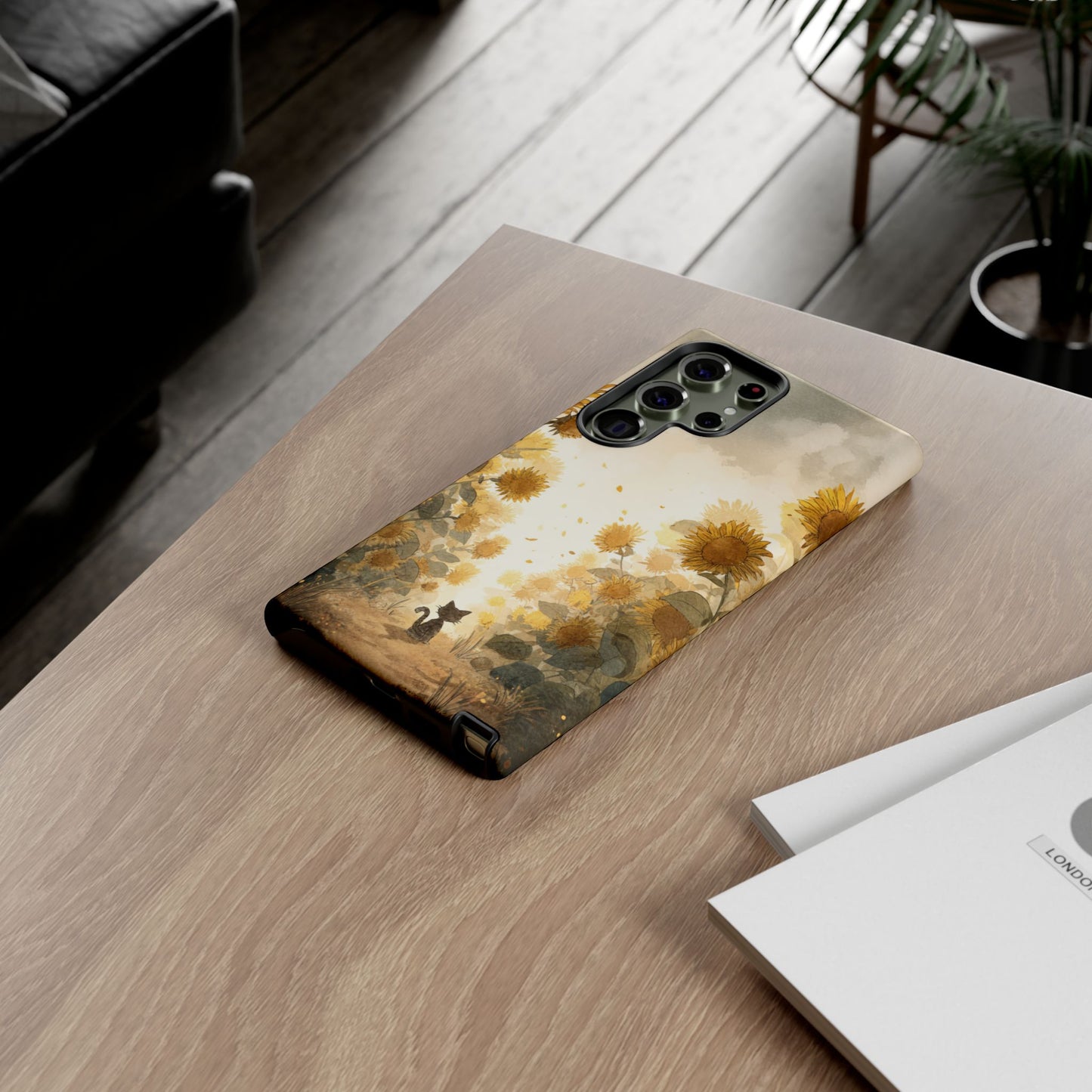 Sunflower Cat Phone Case, Tough Cases for Pet Lovers, Cute Phone Accessories, Floral Design Gift, Kids & Teens Tech