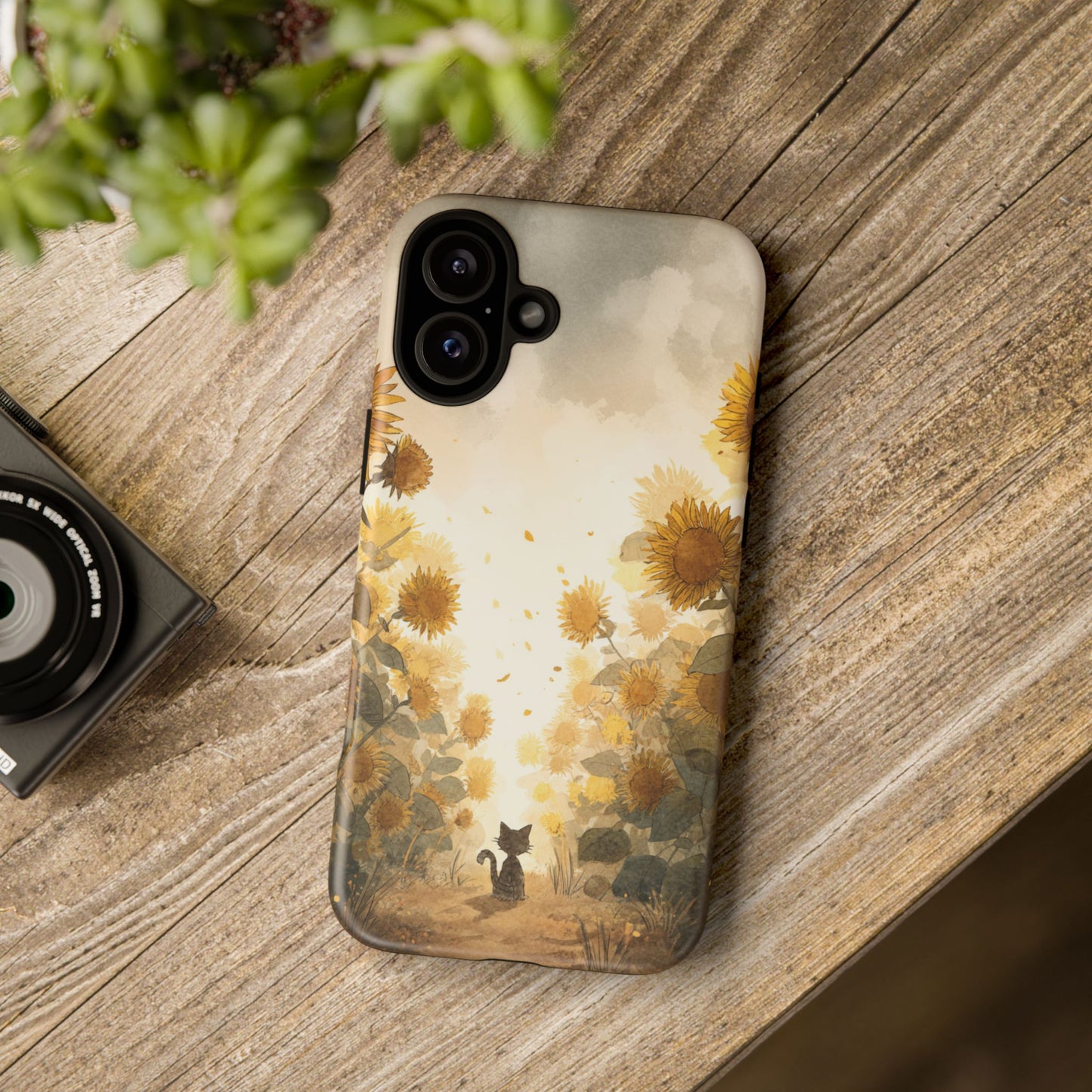 Sunflower Cat Phone Case, Tough Cases for Pet Lovers, Cute Phone Accessories, Floral Design Gift, Kids & Teens Tech