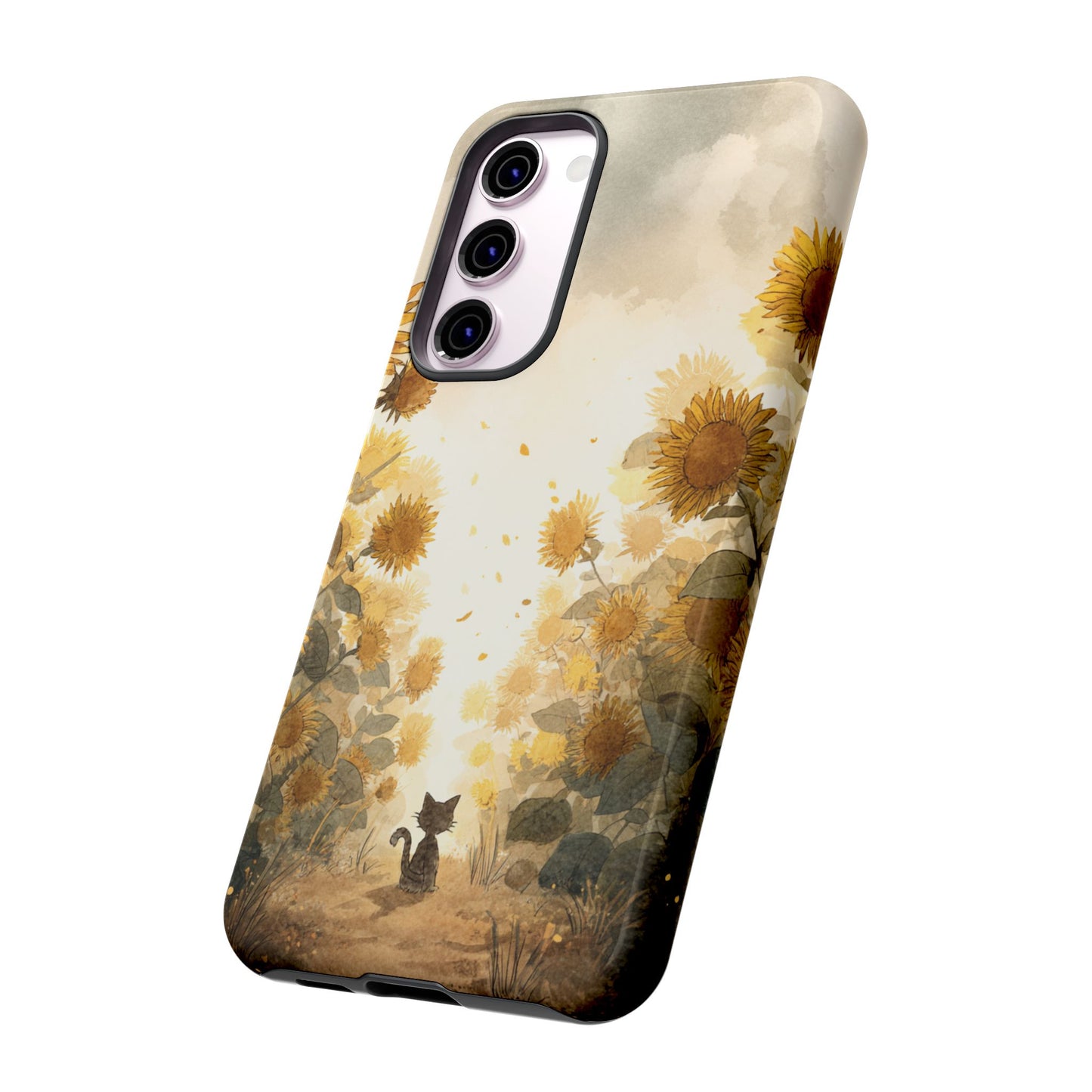 Sunflower Cat Phone Case, Tough Cases for Pet Lovers, Cute Phone Accessories, Floral Design Gift, Kids & Teens Tech