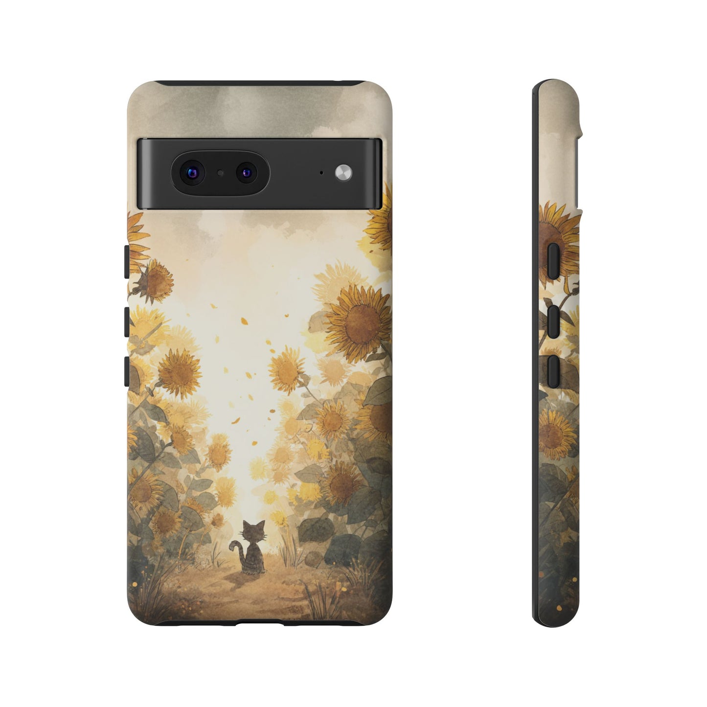 Sunflower Cat Phone Case, Tough Cases for Pet Lovers, Cute Phone Accessories, Floral Design Gift, Kids & Teens Tech