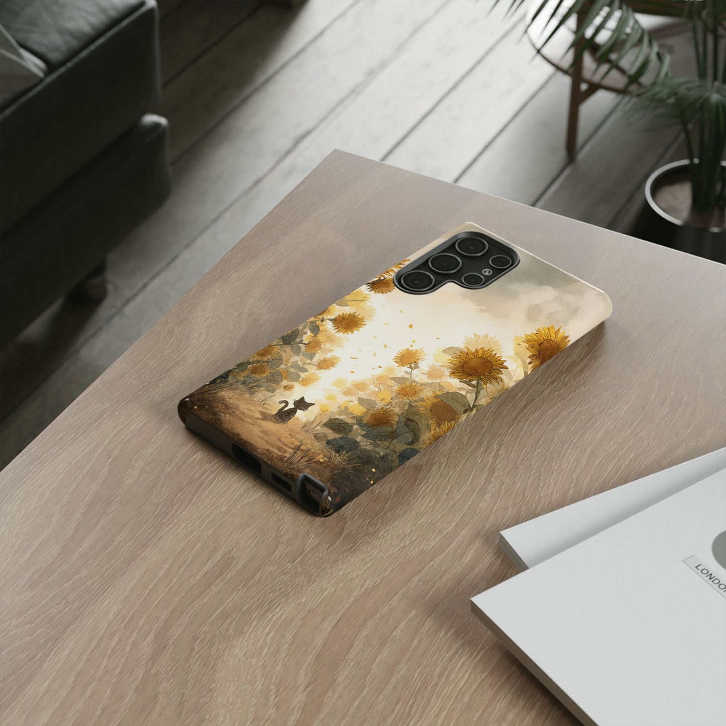 Sunflower Cat Phone Case, Tough Cases for Pet Lovers, Cute Phone Accessories, Floral Design Gift, Kids & Teens Tech