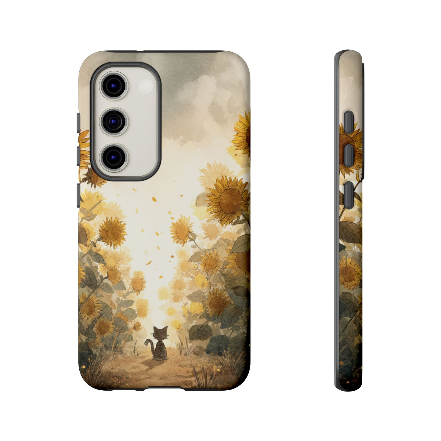 Sunflower Cat Phone Case, Tough Cases for Pet Lovers, Cute Phone Accessories, Floral Design Gift, Kids & Teens Tech