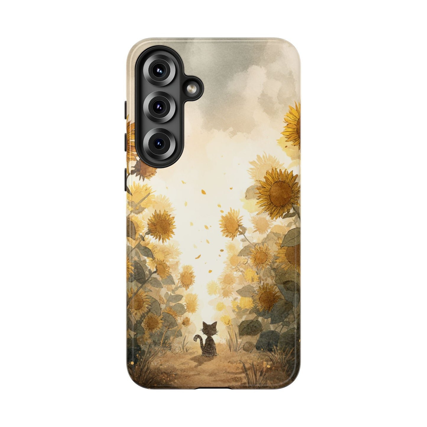 Sunflower Cat Phone Case, Tough Cases for Pet Lovers, Cute Phone Accessories, Floral Design Gift, Kids & Teens Tech