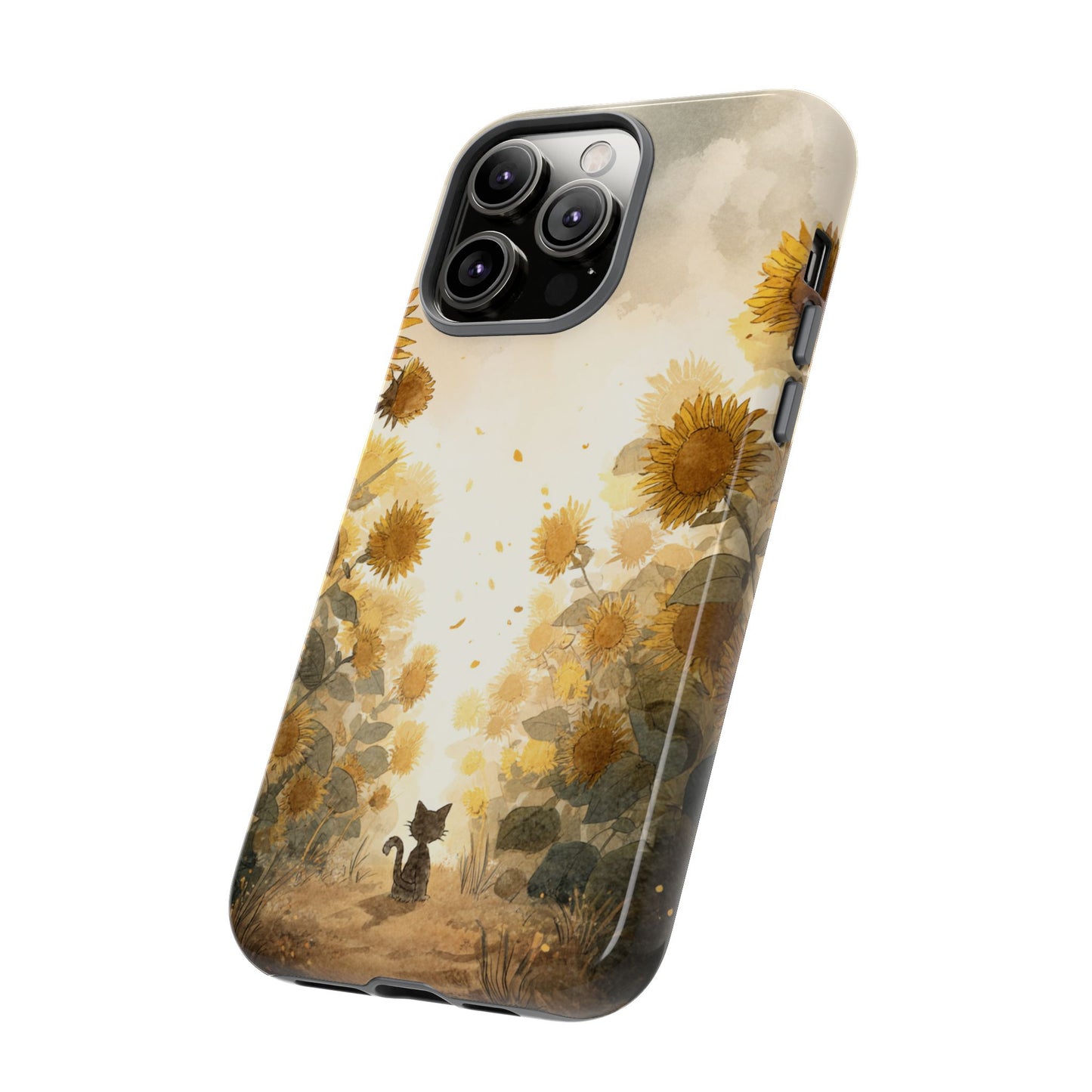 Sunflower Cat Phone Case, Tough Cases for Pet Lovers, Cute Phone Accessories, Floral Design Gift, Kids & Teens Tech