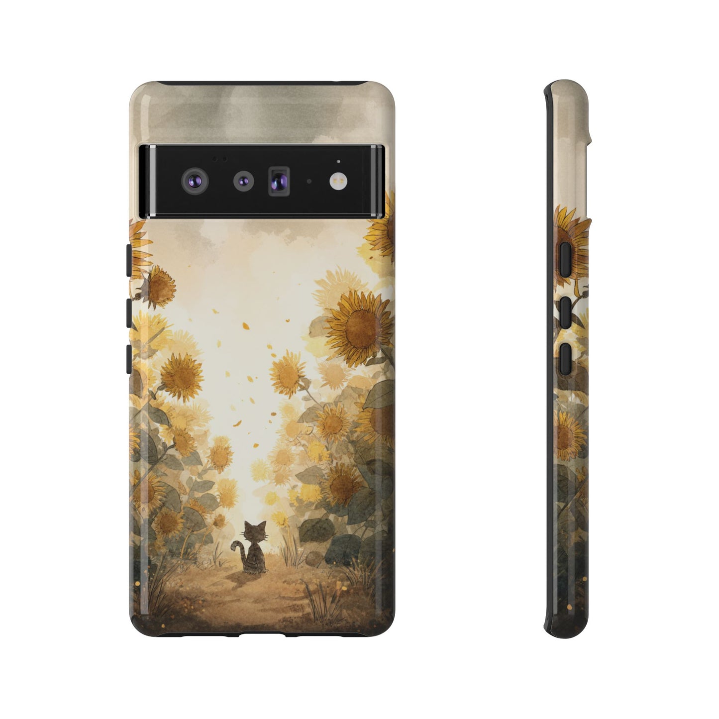 Sunflower Cat Phone Case, Tough Cases for Pet Lovers, Cute Phone Accessories, Floral Design Gift, Kids & Teens Tech