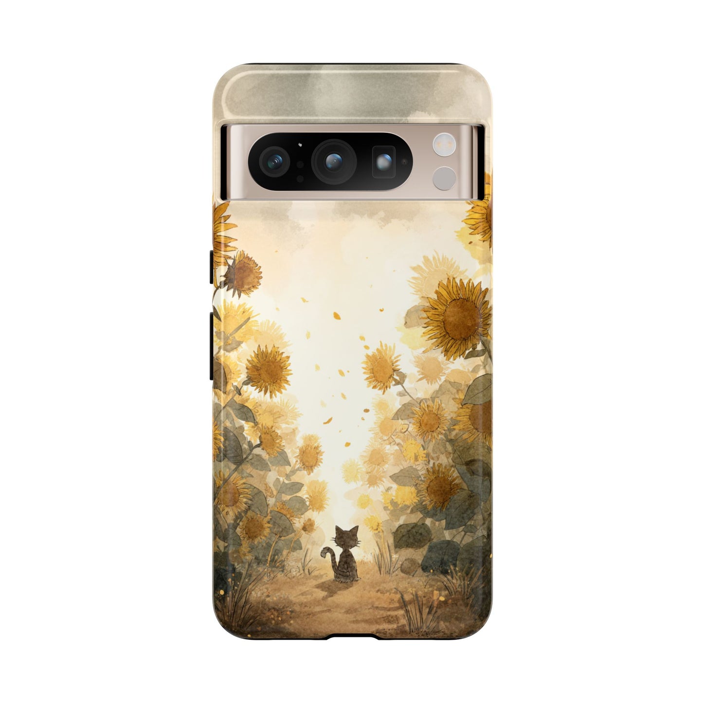 Sunflower Cat Phone Case, Tough Cases for Pet Lovers, Cute Phone Accessories, Floral Design Gift, Kids & Teens Tech