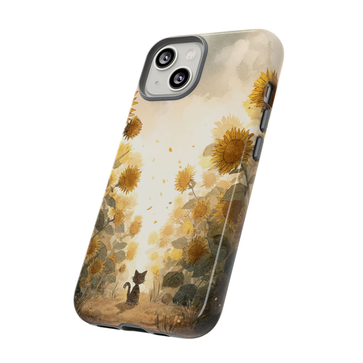 Sunflower Cat Phone Case, Tough Cases for Pet Lovers, Cute Phone Accessories, Floral Design Gift, Kids & Teens Tech